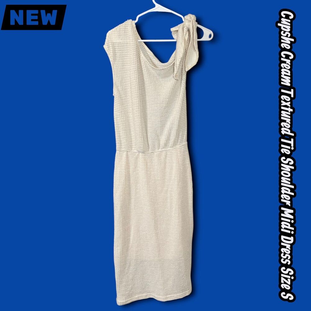 NEW NWT Cupshe Cream Textured Tie Shoulder Midi Swim Cover Dress Size S/M
